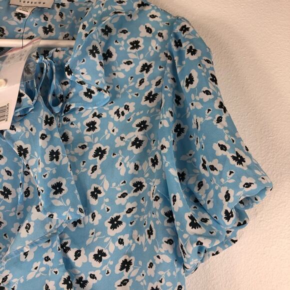 TOPSHOP Blue Floral Ruffle Tea Top Blouse 2 NWT - Picture 6 of 7
